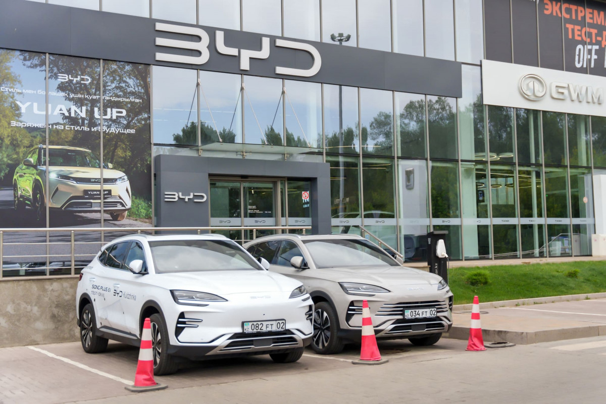 Blick auf ein Autohaus der Marke BYD