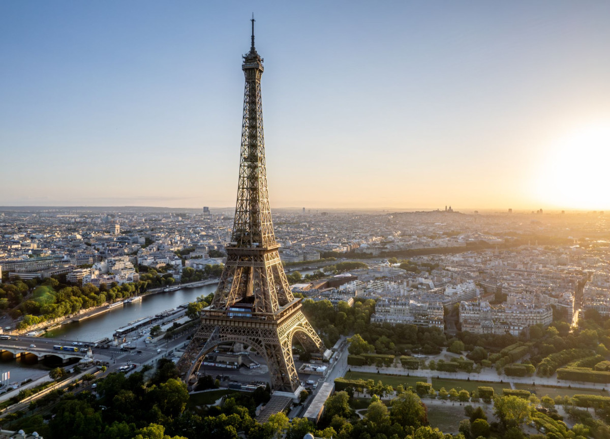 Blick über den Eiffelturm auf Paris