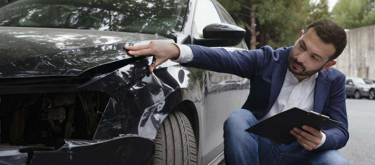 Ein Gutachter untersucht ein defektes Autos