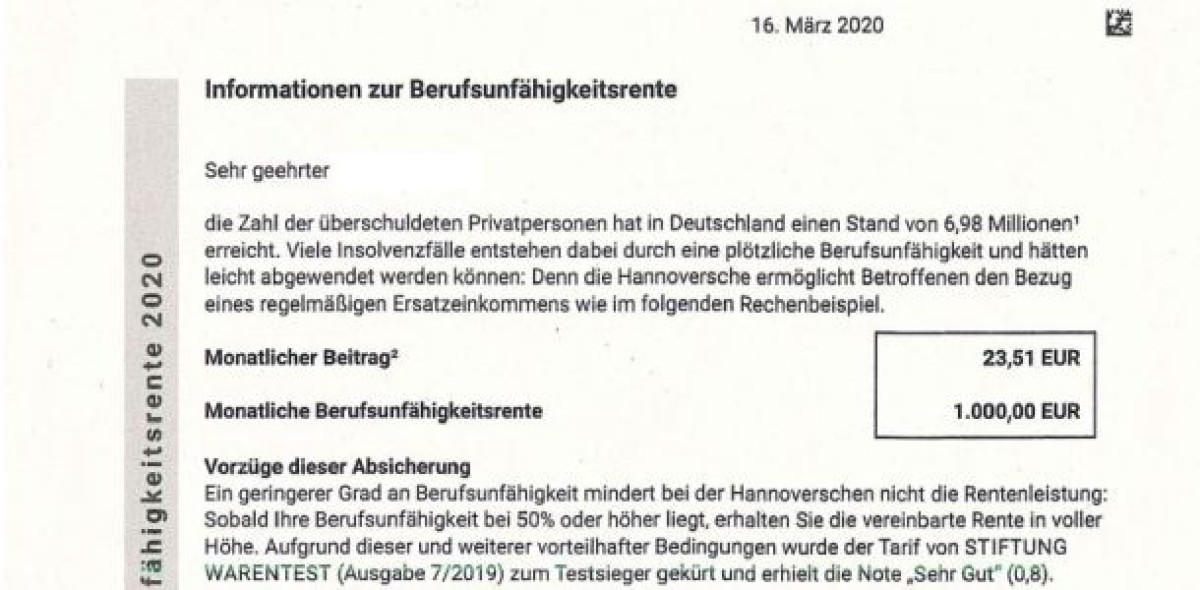 Die Hannoversche Lebensversicherung hat bereits auf die Kritik an dem Werbebrief reagiert.