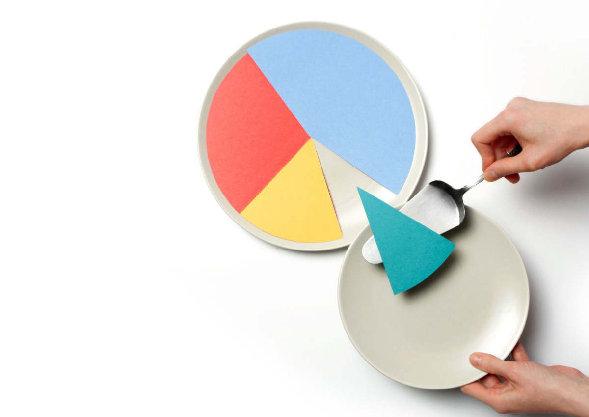 Ein Stück eines Tortendiagramms wird auf einen Teller gelegt